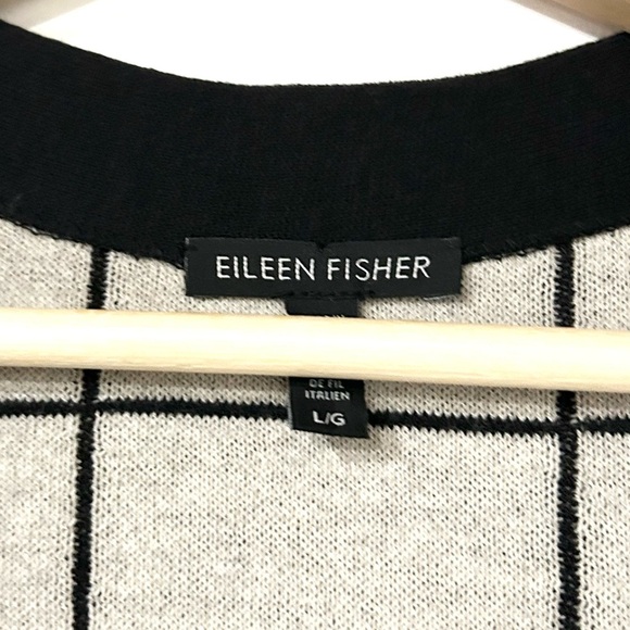 NEW Eileen Fisher Windowpane Check Wool Long Cardigan in Black L - Picture 8 of 9
